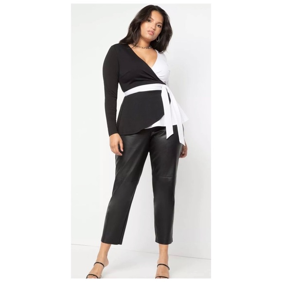 ELOQUII Black & White Colorblock True Wrap Top NWT Size 22 - Picture 16 of 17